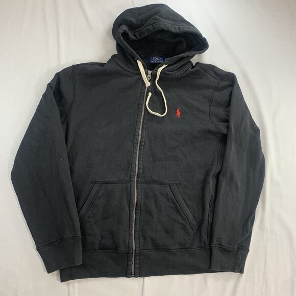 Vintage Polo Ralph Lauren Sweatshirt Hoodie Size Large Black Full ZIp - Picture 1 of 9